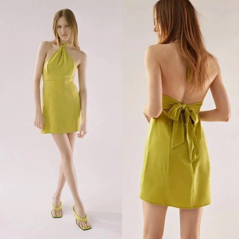 Urban Outfitters Jillian Satin Halter Mini Dress in Light Green Size Large NWOT - Picture 11 of 13